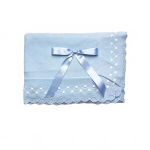 NEW JULIANA baby dotted blanket in light blue with ivory